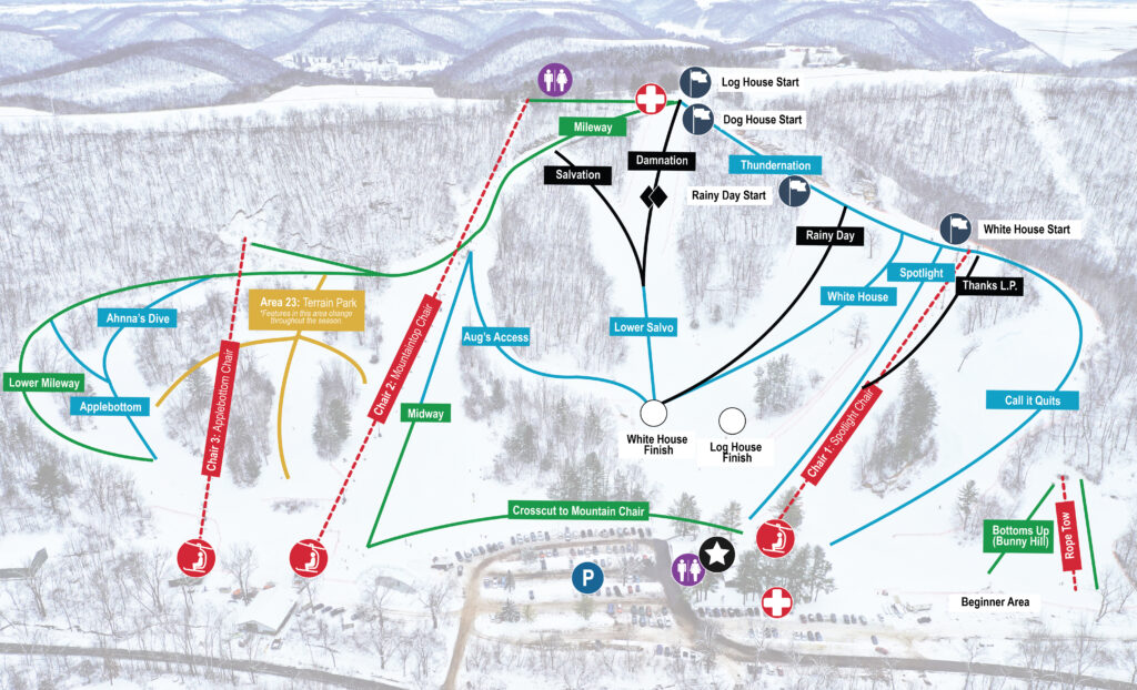 Cascade Mountain, Wisconsin Ski Trail Map Women's Base Layers